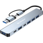 Techsuit - Docking Station Databridge 7 In 1 (H6) - USB, Type-C To Usb 3.0, 4x Usb 2.0, 2x Type-C - Gray - (TYCB025;H6)