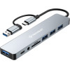 Techsuit - Docking Station Databridge 8 In 1 (H9) - USB, Type-C To 4x USB, Type-C, 3.5mm Jack, TF/Sd Card - Gray - (TYCB098;H9)