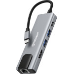 Techsuit - Docking Station Netbridge 5 In 1 (H1) - Type-C To 1x USB2.0, 1x USB3.0, 1x Type-C, 1x HDMI, 1x RJ45, PD87W, 4K@30Hz - Gray - (TYCB014;H1)