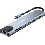 Techsuit - Docking Station Netbridge 8 In 1 (H2) - Type-C To 2x Type-C, 2x USB, HDMI, RJ45, TF/SD, 4K@30Hz, PD87W - Gray - (TYCB042;H2)