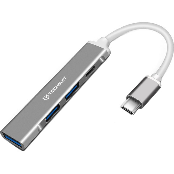 Techsuit - Docking Station Polarisbridge 4 In 1 (H18) - USB-C To 1x Usb 3.0, 2x Usb 2.0, 1x Type-C - Gray/White - (HUB003;H18)
