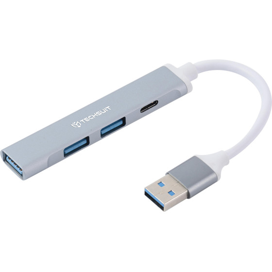 Techsuit - Docking Station Polarisbridge 4 In 1 (H19) - Usb To 2x Usb 2.0, 1x Usb 3.0, 1x Type-C - Gray/White - (HUB003;H19)