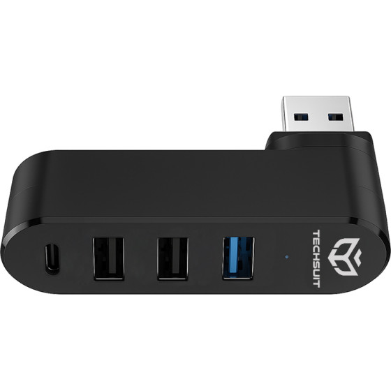 Techsuit - Docking Station Splitternode 4 In 1 (H17) - Usb To 3x USB, 1x Type-C, 5Gbps, ABS, 180� Rotation - Black - (HUB052;H17)