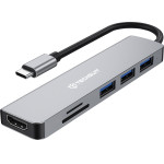 Techsuit - Docking Station Turbochargex 6 In 1 (H5) - Type-C To 2x USB, Type-C, HDMI, TF/Sd Card, PD87W, 4K@30Hz - Gray - (TYCB024;H5)