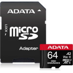 Adata - Memory Card - Microsdxc With Adapter, Class 10, UHS-I U3, V30, 64GB, Read 100MB/s - Black - (AUSDX64GUI3V30SHA2)