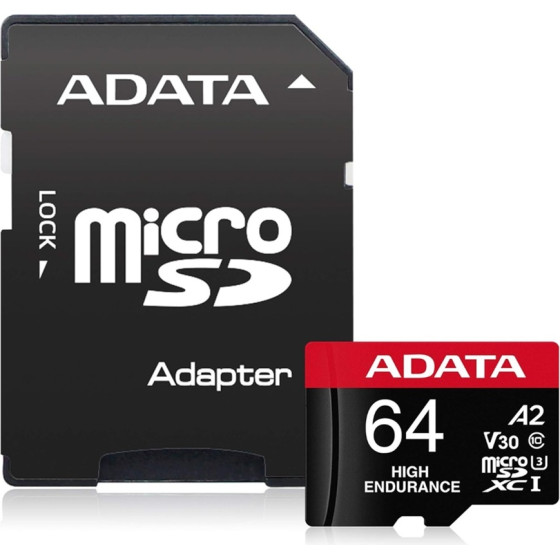 Adata - Memory Card - Microsdxc With Adapter, Class 10, UHS-I U3, V30, 64GB, Read 100MB/s - Black - (AUSDX64GUI3V30SHA2)