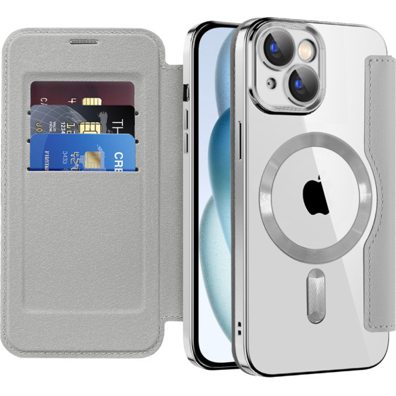 Techsuit - Smartmag Book Case - Iphone 15 Plus - Gray