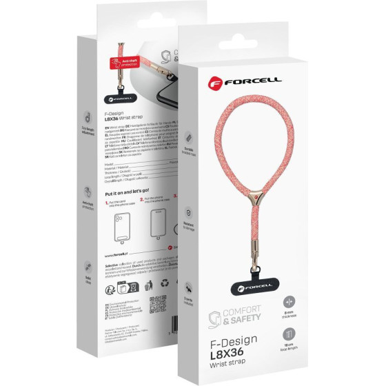 FORCELL F-Design L8X36 Wrist Phone Lanyard With Adjustable Length (Max 18cm In The loop) Pink white