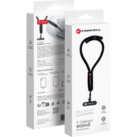 FORCELL F-Design R10X40 Wrist Phone Lanyard With Adjustable Length (Max 20cm In The loop) black