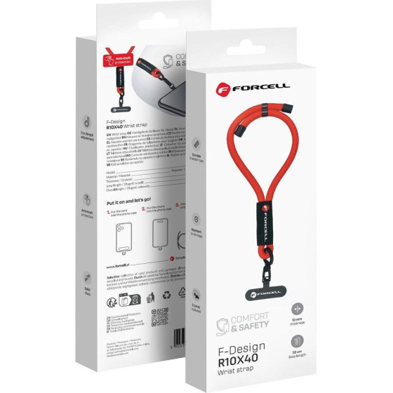 FORCELL F-Design R10X40 Wrist Phone Lanyard With Adjustable Length (Max 20cm In The loop) red