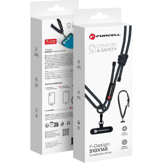 FORCELL F-Design S10X165 Crossbody Phone Lanyard With Adjustable Length (Max 82,5cm In The loop) black