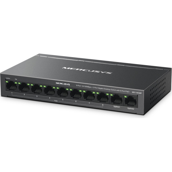 Mercusys Desktop Switch 8x 10/100MBps PoE+, 2x Gigabit, Ver. 1.0 - (MS110CMP)