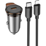 Hoco Car Charger Type C + Cable Type C To Lightning Pd Qc 30W NZ16 Metal gray