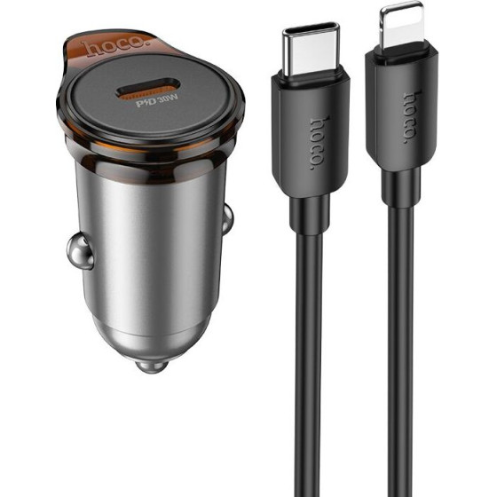 Hoco Car Charger Type C + Cable Type C To Lightning Pd Qc 30W NZ16 Metal gray