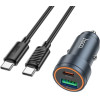 Hoco Car Charger Usb A + Usb C QC3.0 Pd 30W + Cable Usb C To Usb C Z57A black