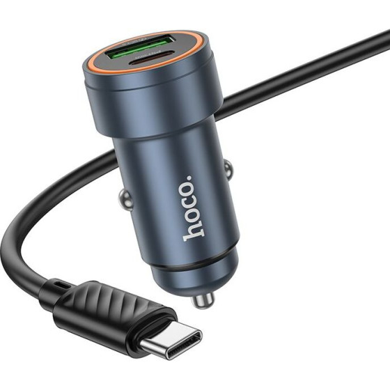 Hoco Car Charger Usb A + Usb C QC3.0 Pd 30W + Cable Usb C To Usb C Z57A black