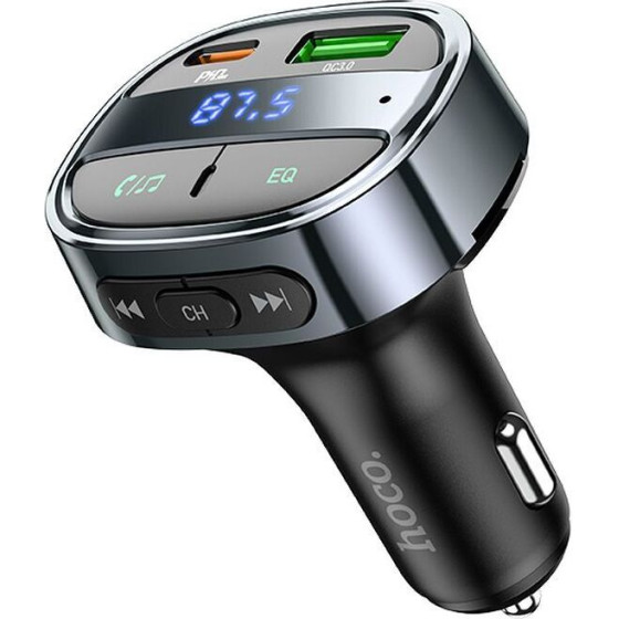 Hoco Car Charger Usb A+ Type C With Digital Display + Transmitter Fm Bt Pd QC3.0 5A 30W E70 Obsidian black