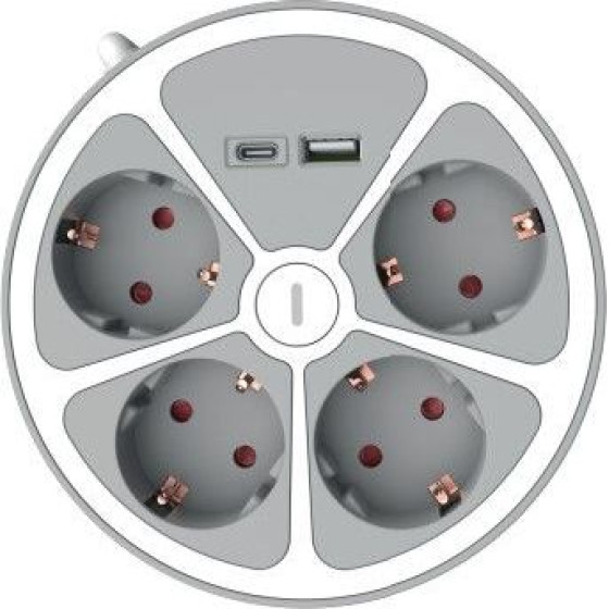 Technik ��������� ��������� 4 ������ 1,4m ������� + USB-A + USB-C 16A