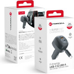 FORCELL F-Energy Alu Car Charger With Retractable Cable Type C And Type C + Usb A Sockets Pd QC4.0 SFC2.0 3A 75W black
