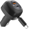 FORCELL F-Energy Alu Car Charger With Retractable Cable Type C And Type C + Usb A Sockets Pd QC4.0 SFC2.0 3A 75W black