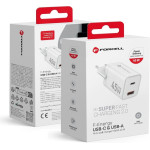FORCELL F-Energy Mini Gan Iii VT-36 Travel Charger With 1 x Type C + 1x Usb A sockets, Pd QC4.0 45W white
