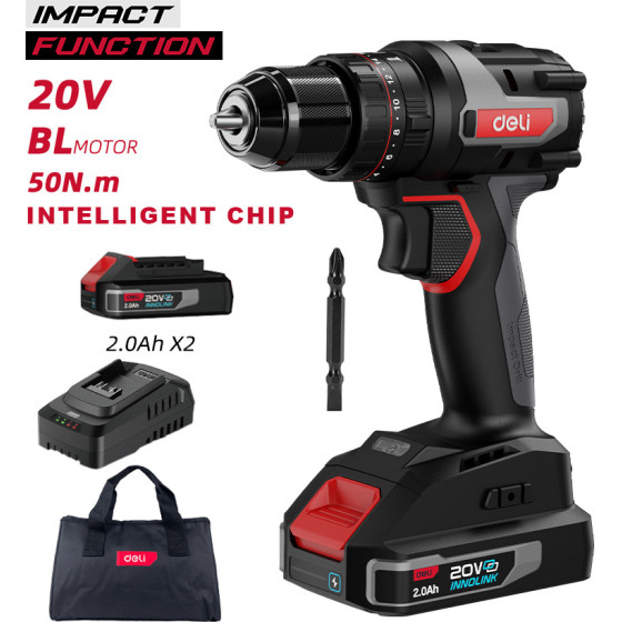 DELI ��������� ���������������� ��������� Brushless, 20V, 2x 2Ah, 50N.m - (DE-CZ20-2D2)
