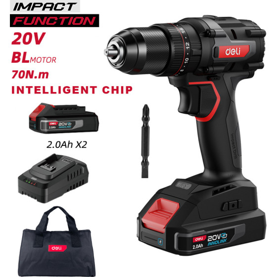 DELI ��������� ���������������� ��������� Brushless, 20V, 2x 2Ah, 70N.m - (DE-CZ20-1D2)