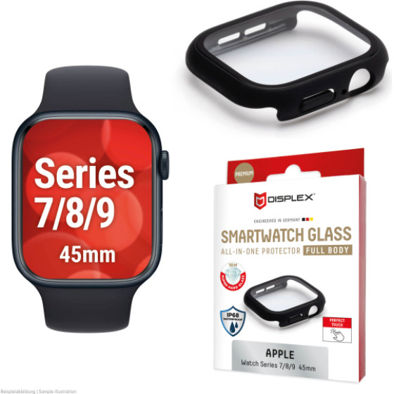 Displex Full Body Glass Protector For Apple Watch Series 7/8/9 45mm Black - (02131)