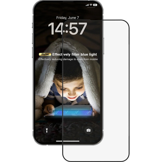 ANANK - 2.5D Anti-Blue Light Screen Protector - Iphone 14 - Black