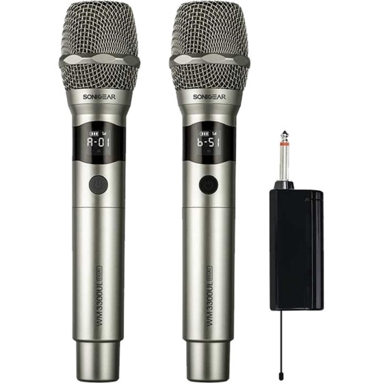 Sonicgear Dual Professional Uhf Wireless Led Microphone Wm 3300 Ul Platinum - (WM3300ULD-PL)