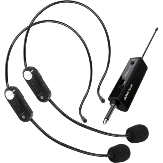 Sonicgear Rechargeable Dual Headset Microphones Wmh 100 Ul Black - (WMH100ULD)