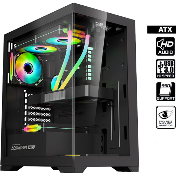 Armaggeddon Full Atx Transparent Fish Tank Gaming Case Aquaron Pro Black - (AQUARON-PRO-B)