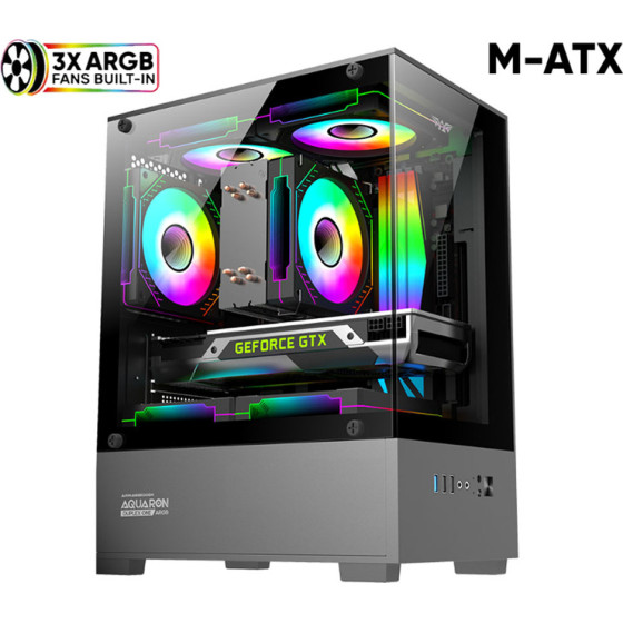 Armaggeddon Rgb M-Atx Dual Chamber Gaming Case Aquaron Duplex One Black - (AQUARON-DUPLEX1-B)