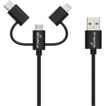 MediaRange 3-in-1 Charge And Sync Cable, Micro USB, Usb Type-C(R) And Apple Lightning(R) Connectors, Usb 2.0 480 Mbps, 12W max., 1.0m, Black - (MRCS246)