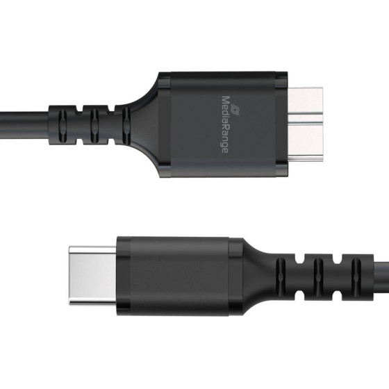 MediaRange Usb 3.0 Micro-B To Usb Type-C Cable, 50cm, Black - (MRCS257)