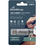 MediaRange Usb 3.2 Gen 1 Combo Flash Memory Drive With USB-A And USB-C(R), With Protective Caps, Silver, 1TB - (MR941-1)