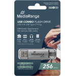 MediaRange Usb 3.2 Gen 1 Combo Flash Memory Drive With USB-A And USB-C(R), With Protective Caps, Silver, 256GB - (MR939-1)