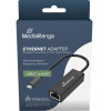 MediaRange Usb Type-C(R) Ethernet Adapter With RJ45 Port, 10/100/1000 Mbps, 20cm, Black - (MRCS237)