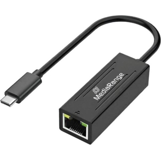 MediaRange Usb Type-C(R) Ethernet Adapter With RJ45 Port, 10/100/1000 Mbps, 20cm, Black - (MRCS237)