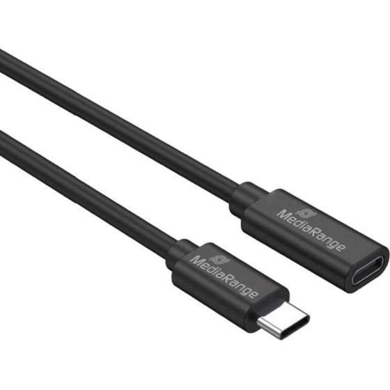 MediaRange Usb Type-C(R) Extension Cable, Plug To Socket, Usb 3.2 Gen 1x1 5 Gbps, USB-C Power Delivery Enabled 60W max., 2.0m, Black - (MRCS245)
