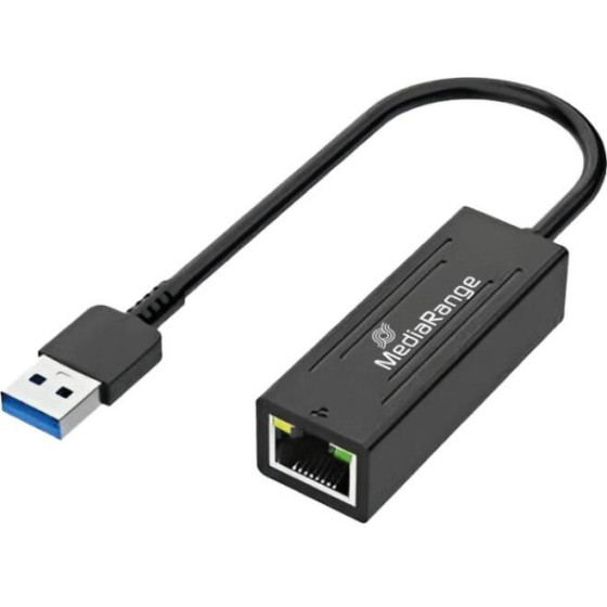 MediaRange USB-A Ethernet Adapter With RJ45 Port, 10/100/1000 Mbps, 20cm, Black - (MRCS238)