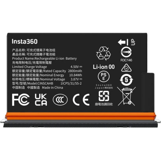 Insta360 X5 Ultra Battery - Upgraded 2800mAh Capacity For An ultra-Long Run time. - (CINSCAHB)