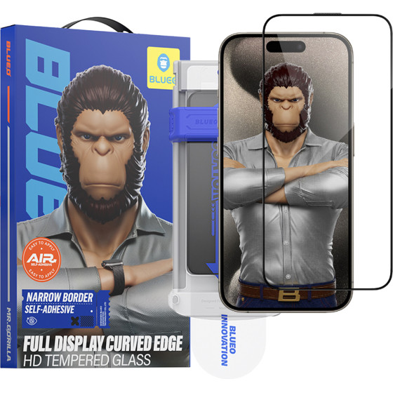 Blueo - 3D HD Full Glue Glass with Applicator Pro - iPhone 16 Pro Max - Black
