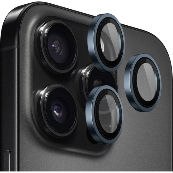 Blueo - Original Metal Frame Lens Protector (3 pack) - iPhone 15 Pro - Blue