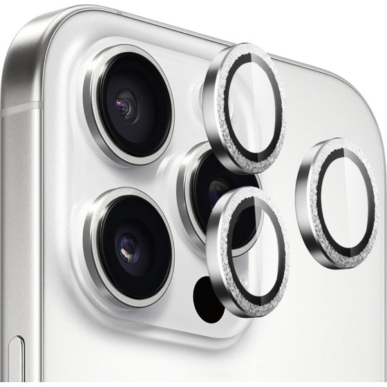 Blueo - Original Metal Frame Lens Protector (3 pack) - iPhone 16 Pro / iPhone 16 Pro Max - Glitter Diamond