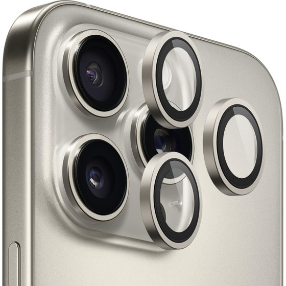 Blueo - Original Metal Frame Lens Protector (3 pack) - iPhone 16 Pro / iPhone 16 Pro Max - Natural Titanium