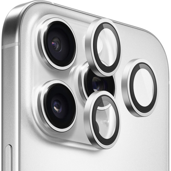Blueo - Original Metal Frame Lens Protector (3 pack) - iPhone 16 Pro / iPhone 16 Pro Max - Silver Titanium