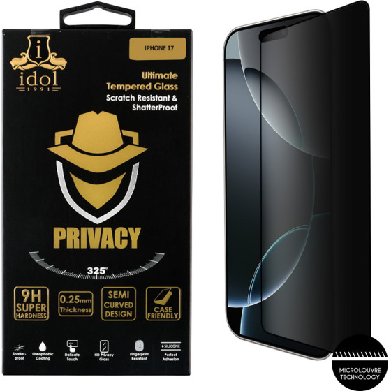 Idol 1991 Tempered Glass Iphone 17 6.3'' 9H 0.25mm Privacy Antispy Semi Curved Full Glue BLACK