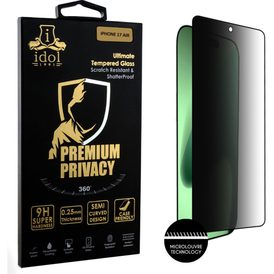 Idol 1991 Tempered Glass Iphone 17 Air 6.9'' 9H 0.25mm Premium Privacy Antispy Semi Curved Full Glue BLACK