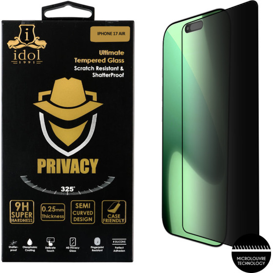 Idol 1991 Tempered Glass Iphone 17 Air 6.9'' 9H 0.25mm Privacy Antispy Semi Curved Full Glue BLACK